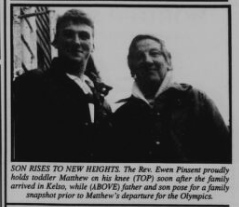 Matthew as a young man stands with his father.