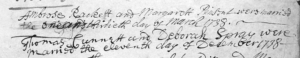 Handwritten notice of Ambrose Rackett's marriage to Margaret Pinsent in March 1738.