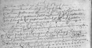 Cramped record of the burial.