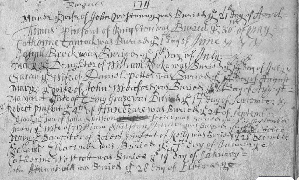 Cramped handwritten text noting the burial.