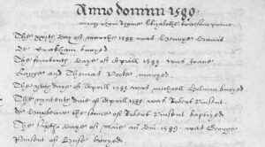 Old record of baptisms in 1589.