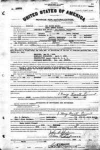 Typed record of Henry's petition for naturalization. It is too small to read.