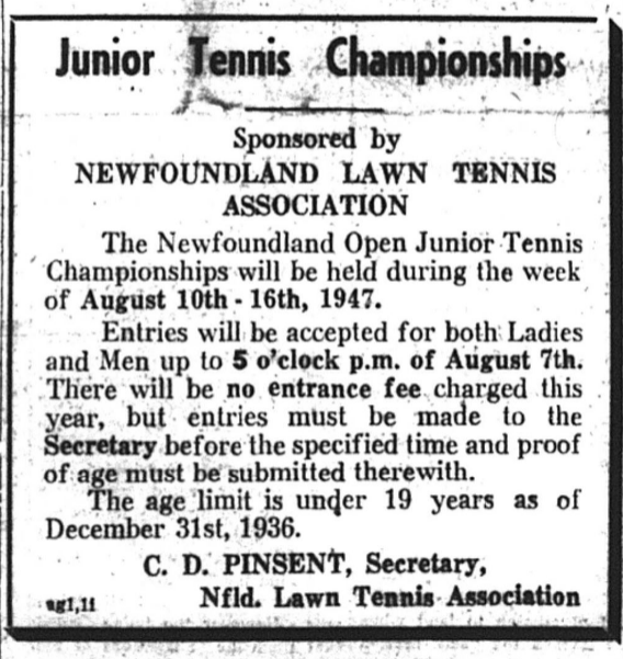 Advertising for entrants for the Junior Tennis Championships.