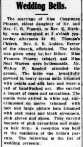 A newspaper clipping announcing the marriage of Constance Pinsent.