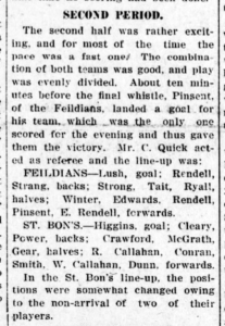 Article describing the second half of a hockey game. It notes Pinsent scored.