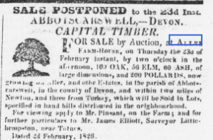 A newspaper advertisement announcing the postponed sale of timber.