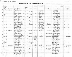 A handwritten register of marriages. 