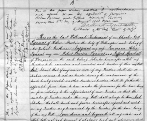 Handwritten excerpt of Charles Pitt Pynsent's last will and testament. 