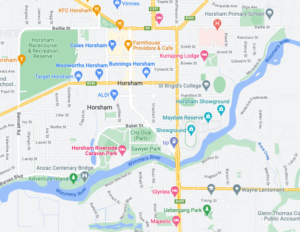 Screen capture of Google Maps. Pynsent street is a small street north of Horsham Street. It is near St. Brigid's College.