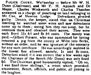Gilbert Pinsent is summoned for moving a pig without a permit. He was fined the lowest amount allowed.
