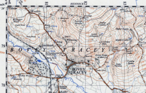 Map showing Bovey Tracey and its environs.
