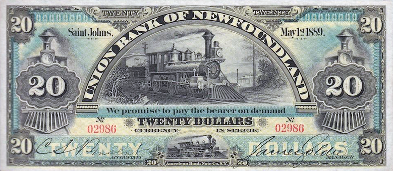 Union Bank of Newfoundland bill with C. S. Pinsent's signature