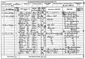 John Pinsent and family are listed in a handwritten census.