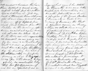 Two heavily slanted pages of handwritten text I cannot read.