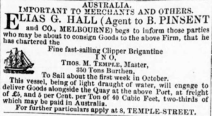 News clipping advertising the clipper Brigantine INO shipping out the first week of October.