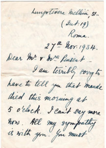 Handwritten letter in which Cecil tells Frank of Maud's death.