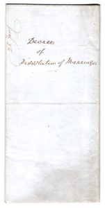 A scan of a seemingly folded document, on which the words "Decree of dissolution of marriage" has been written