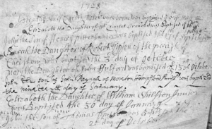 Handwritten record of John Pinsent's baptism.