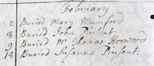 Handwritten record of the deaths of John and Susanna several days apart.