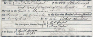 Handwritten record of Robert's marriage to Mary Pinsent on November 4, 1771.