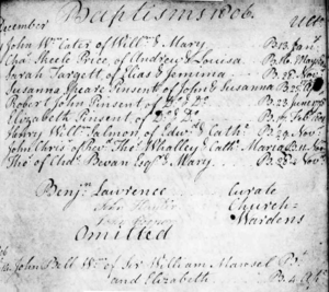 Handwritten list of baptisms.