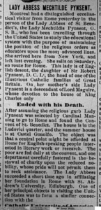 Newspaper article describing the arrival of the Lady Abbess.