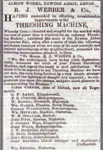 News clipping reprinting a letter signed by a number of farmers. It talks about the superiority of the threshing machine.