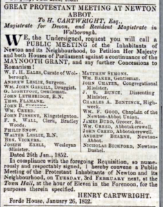 Newspaper clipping describing a petition signed by John Pinsent.