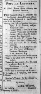 Newspaper cippping describing a lecture Robert John Pinsent planned to host.