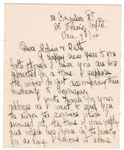 Annie writes to Ruth and Robin to wish them a Happy New Year and to tell them about the silver tea service she is sending.