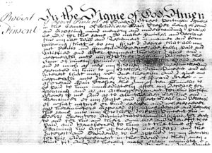 Handwritten document describing the probate of Robert Pinsent's will.