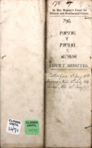 A folded, typed document reading Pinsent v Pinsent & Mesham court minutes