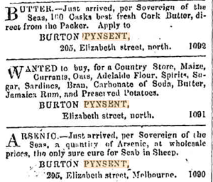 Small advertisements in the news selling butter, seeking products etc.