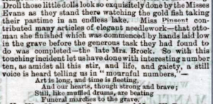 Excerpt of a newspaper article describing an unknown Pinsent contributing crafts to a bazaar.