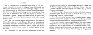 Book excerpts describing the sale of a property to John Pinsent and its later sale out of the family.