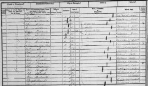 Handwritten census record showing William Pinsent as a soldier.