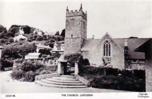 Black and white photograph of a stone church building.