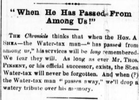 A tiny news clipping whimsily describing Thomas Pinsent and water taxmen.