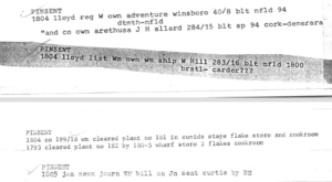 Typed notes written in shorthand. Describes the ship the Adventure and Pinsent's salmon flake cookrooms.