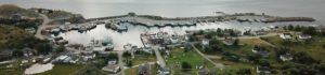 A panorama drone photograph of modern Port de Grave