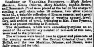 Excerpt from a newspaper describing the arraignment of several people connected to the theft.