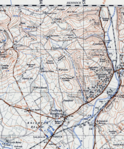 Topographical map showing Hennock and its environs.