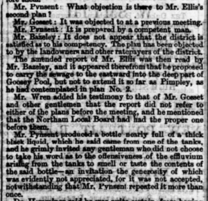 Newspaper account of the meeting at which Pynsent challenges the others to say why the Ellis plan was not implemented.