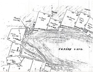 A hand-drawn map illustrating a series of properties around Cupid's Cove. 