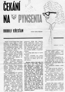 Scan of a Czech newspaper. It includes a comedic-looking caricature of Robert. The family crest, three stars and a chevron, is included too.