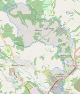 Map showing the bounds of the parish of Hennock.