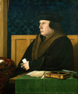 Painting of a dour-looking man in a dark robe with a fur collar.