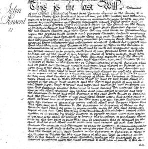 Cramped handwritten document beginning "This is the last will and testament of John Pinsent".